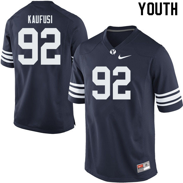 Youth #92 Devin Kaufusi BYU Cougars College Football Jerseys Sale-Navy